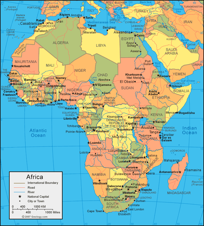 outline map of africa with countries labeled. africa the Outline map